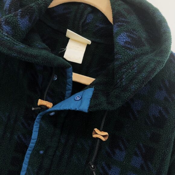 Vintage LL Bean Fleece Pullover Top Womens M Hooded 1/4 Snap Green Made in USA - Picture 2 of 7